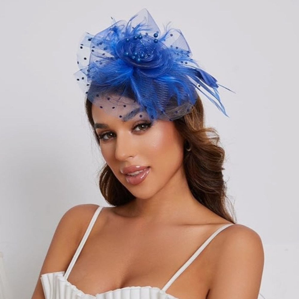 NWT Elegant Kentucky Derby Royal Blue Feather Fascinator.